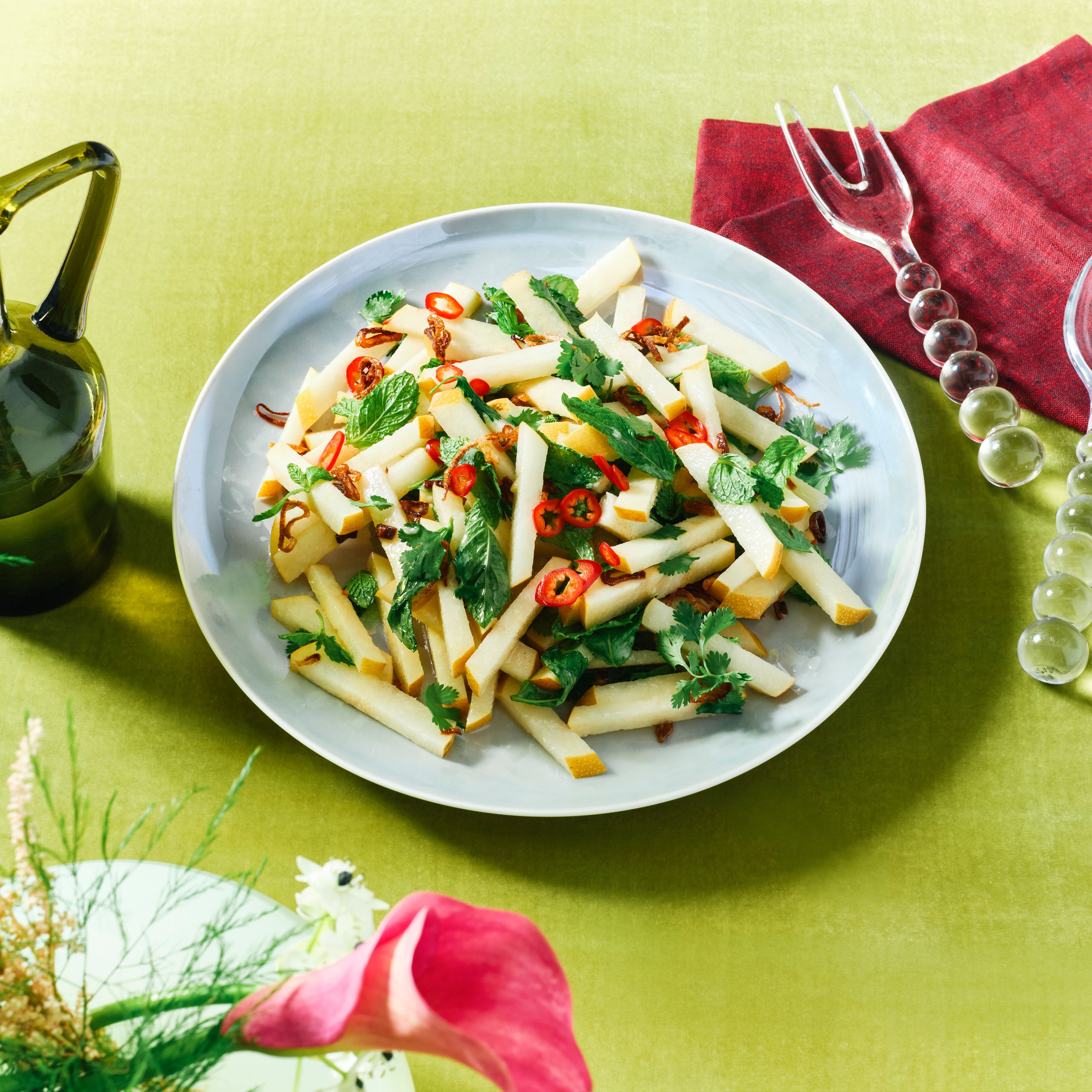 Asian Pear Salad With Crispy Shallots